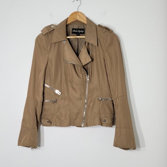 Sandra Angelozzi Jackets & Blazers - Sandra Angelozzi Brown Long Sleeve Zip-Up Bell Sleeve Notched Collar Jacket